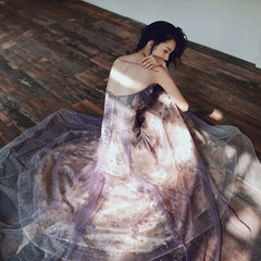 Best-selling new banquet evening dress 2022 new autumn and winter purple temperament thin dreamy long tube top dress skirt female