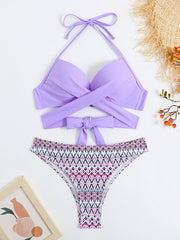 Swimsuit female European and American foreign trade hard clad steel support split bikini retro sexy cross bikini cross-border outfit