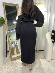 Black elegant hot diamond waist side slit dress