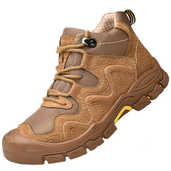 Fall/winter men's shoes plus velvet to keep warm, leisure mid- leather shoes, leather wear-resistant cowhide outdoor hiking shoes, cotton shoes