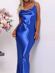 Sexy Spaghetti Strap Backless Summer Dress Women Satin Lace Up Trumpet Long Dress Elegant Bodycon Party Dresses 2023