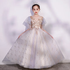 Girls' evening dress 2023 children's host catwalk costume flower girl wedding little girl birthday dress spring