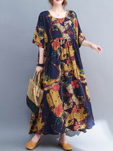 Women's thin comfortable cotton hemp skirt summer new literary large size fat MM color short sleeve loose waist large dress female