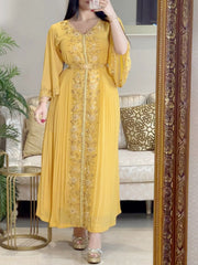 Elegant Gold Diamond Waist Chiffon Dress