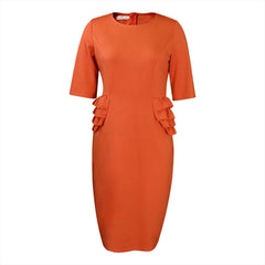 فستان مكتبي احترافي ذو ثنيات بلون موحد أوروبي وأمريكي