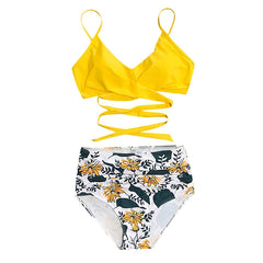 Two-piece European and American cross high waist split swimsuit bikini swimsuit