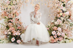 European and American new women's clothing new round neck long sleeve wedding dress bride