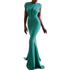 New Lace Sequin Ribbon Bow Fishtail Dinner Dress Slim Fit Hip Dress