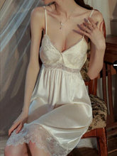 Women's autumn long-sleeved nightdress with chest pad long suspender pajamas lace home service