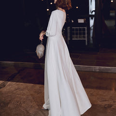 Ladies V-Neck Long Mid-Sleeve Simple Banquet Evening Dress LX095