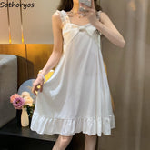 فستان نوم بحمالات بدون أكمام للرياح لعام 2023 فستان نوم صيفي جديد بفيونكة مكشكشة وخصر فستان بيجامة للسيدات