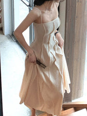 Strap Elegant Casual Midi Ladies Summer Dress Sleeveless Retro A-Line Party Tank Top Ladies Fashion Robe