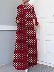 ZANZEA Women Muslim Dresses Abaya Kaftan Polka Print O-Neck Long Sleeve Vintage Long Dress Fashion Holiday Casual Loose Ladies Vestido Plus Size