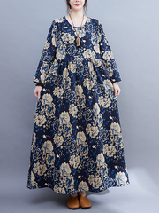 Fat sister temperament cotton and linen dress 160 catties 180 catties fat mother middle-aged clothing temperament printed long skirt