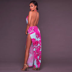 Red milk silk mid-waist print temperament commuter suspender long skirt beach skirt