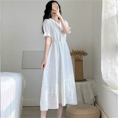 Women's Clothes Classical White Trendy Summer Fashion Designs College Girl Dress Cute Ruffled High Waist Elegant Ladies Holiday Outfit