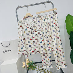 Spring and summer women's popular fashion cardigan sweet ice silk long-sleeved home clothes two-piece suit