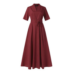 ZANZEA Women Elegant Dresses Solid V-Neck Half Sleeve Vintage Ankle Length Dress Fashion Holiday Casual Loose Ladies Vestido Plus Size