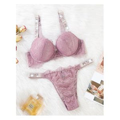 Gathering Girls Underwear Adjustable Lace Hot Diamond Bra Underwear Set