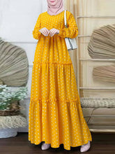 فستان Boho Polka Dot Print للمسلمين، فستان كاجوال أنيق لحفلات المهرجانات، رداء مكشكش