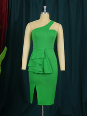 Irregular Women Bodycon Dress Ruffles Bare Shoulder Sleeveless Green Sexy Party Elegant Vestido African Cocktail Mini Dresses