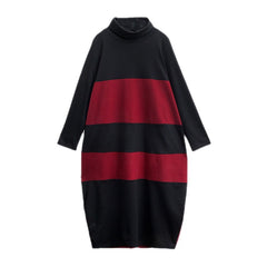 2022 autumn and winter literary large size neck midi skirt fat MM color matching and thin O-shaped bottoming skirt