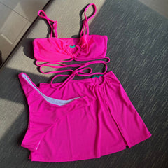 European and American new pit strip solid color three-piece swimsuit bikini bikini