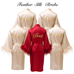 New FEATHER bride bridesmaid wedding short satin 2023 pajamas underwear women's kimono bathrobe robe pajamas