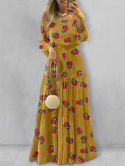 ZANZEA Women Elegant Dresses Off The Shoulder Ruffle Sleeve Long Sleeve Vintage Floral Print Long Dress Fashion Holiday Casual Loose Ladies Vestido