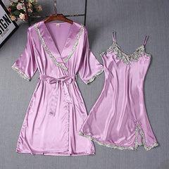 Spring Summer Ice Silk Pajamas Ladies Two-piece Sling Nightdress Comfortable Breathable Women's Nightgown Set
