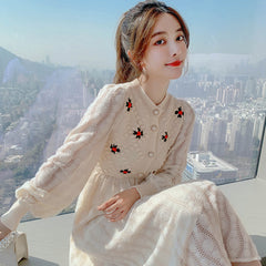 dress 2023 new gentle wind over the knee long section age-reducing sweet sweater dress