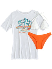 European and American new bikini three-piece printed sexy European and American bikini blouse swimsuit women