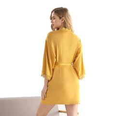 The New End Lady Simulation Silk Satin Night Gown Bathrobe Home Service Dressing Gown Soft And Comfortable Pajamas