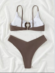 European and American hot style split solid color bikini high waist gather small women's swimsuit