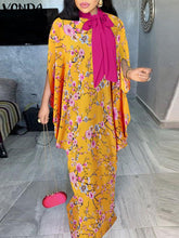VONDA Elegant Dresses For Women 2022 Vintage Floral Printed Pleated Bat Sleeve Spliced O-Line Dresses Bohemian Party Casual Summer Plus Size Dresses