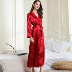 Women's pajamas silk lapel long nightgown sexy tie pajamas bathrobe home service