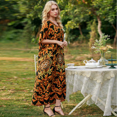 فستان نسائي صيفي بوهو ماكسي مقاس كبير فستان عطلة الشاطئ طباعة فستان فضفاض رداء حفلة فستان طويل رداء نسائي غير رسمي موضة فستان كبير الحجم رداء