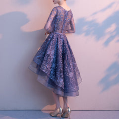 Ladies Round Neck Sleeve Lace Banquet Short before Long Party Dress L544