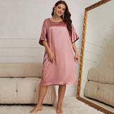 European and American large size pajamas summer thin section breathable women's round neck dress sexy nightdress ladies ice silk home service