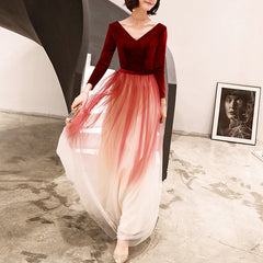 Women's V-neck 3/4 sleeves velvet gradient mesh banquet party event festival dress