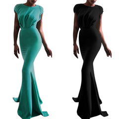 New Lace Sequin Ribbon Bow Fishtail Dinner Dress Slim Fit Hip Dress