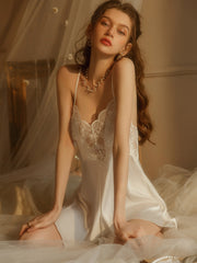 Sexy ice silk pajamas solid color trumpet sleeve bathrobe 6101 style with jacket