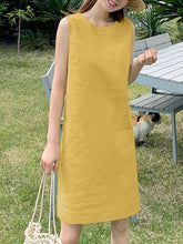 ZANZEA Women Elegant Dresses Solid O-Neck Sleeveless Knee Length Dress Fashion Holiday Casual Loose Ladies Vestido Plus Size