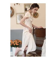 Very short-sleeved nightdress women's long sexy silk spring and summer thin section style elegant palace pajamas home service summerf