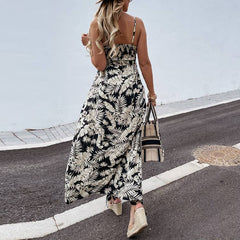 فستان بوهو زهري عتيق بدون أكمام أنيق للنساء للصيف بدون أكتاف وفتحة رقبة على شكل V فساتين شاطئ كاجوال للسيدات فستان طويل بدون أكمام