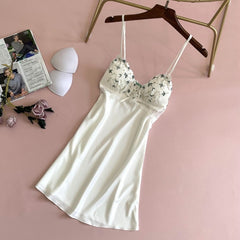 V-Neck Nightgown Lady Sleepdress Sexy Nightwear Sleeveless Backless Intimate Lingerie Satin Summer Home Dressing Gown