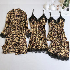Leopard Print Sexy Women's Pajamas Set Satin Pajamas Pajamas Silk Homewear Pajamas Pajamas Pajamas Underwear
