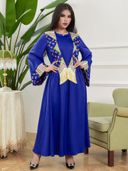 Blue Elegant Paneled Fringe Satin Dress