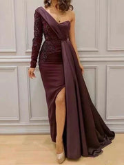 Evening dress women's new one-piece dinner catwalk dress long host with slits to show thin and large size