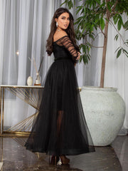 Black Elegant Elegant Mesh Waist Dress